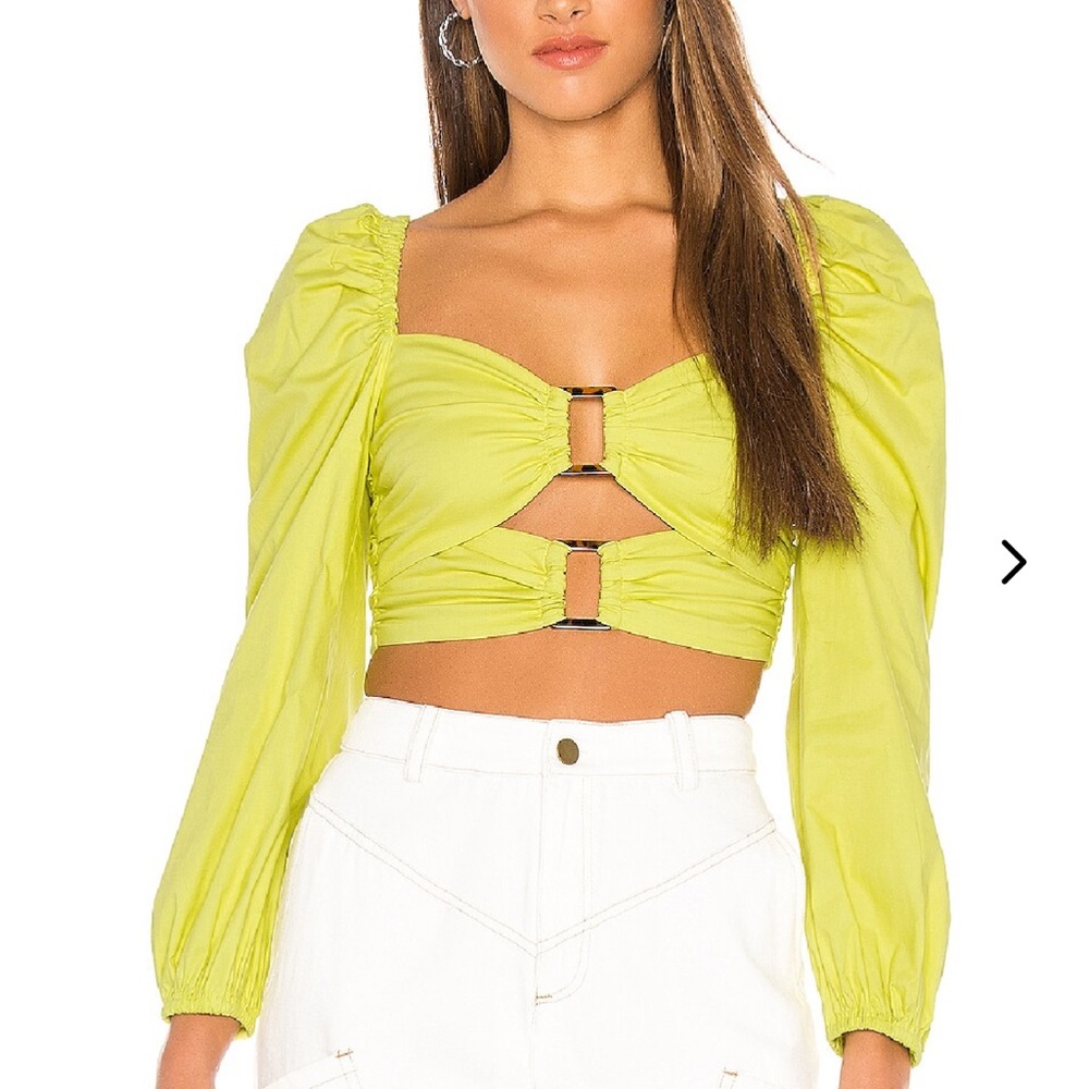 Lovers + Friends Delilah Crop Long Sleeve Lime Green Top Size Medium - Picture 2 of 7